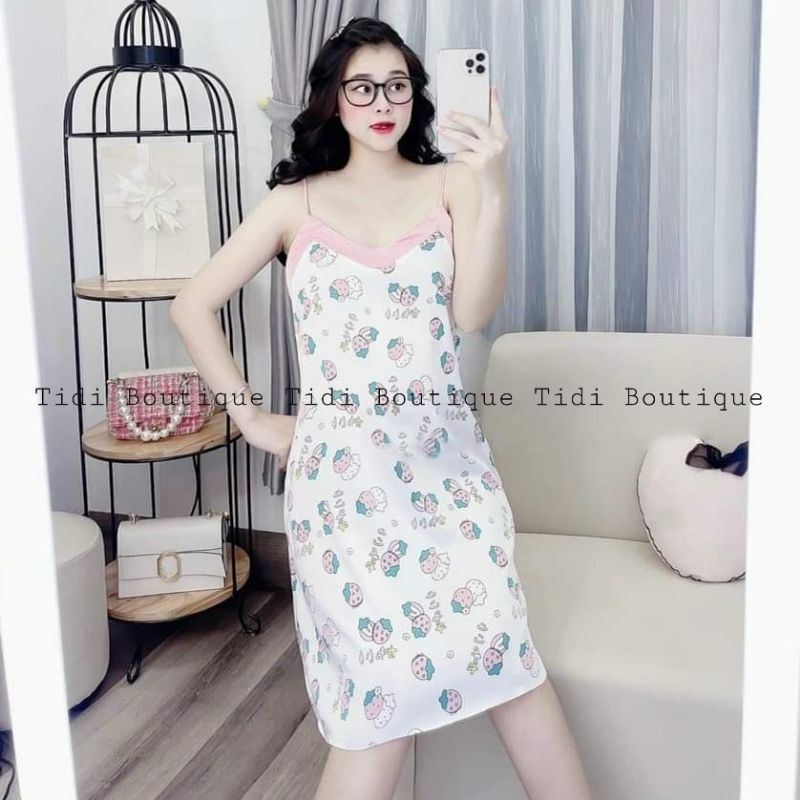 Váy ngủ nữ hai dây lụa Satin họa tiết đáng yêu chất vải mát lịm dáng xuông liền thân🍀[HÀNG ĐẸP CHUẨN][ẢNH THẬT +VIDEO] | BigBuy360 - bigbuy360.vn