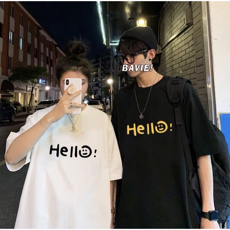 Áo Thun Tay Lỡ HELLO TEE Vải Thun Cotton Form Rộng Phong Cách Hàn Quốc Unisex