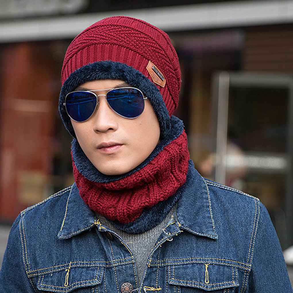 Set mũ + khăn choàng cổ len thời trang mùa đông ấm áp cho nam
