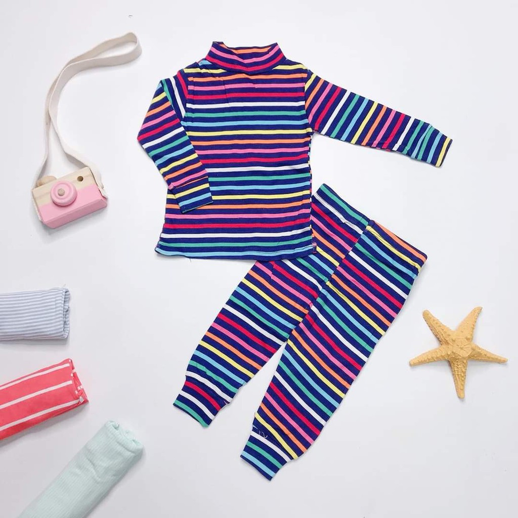 Bộ quần áo kẻ ngang bé gái bé trai thun cotton borip gymboree cổ 3cm dài tay giữ nhiệt Hàng xuất dư loại 1
