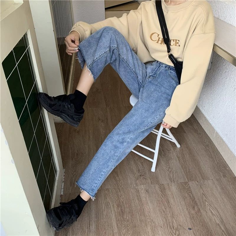 Quần Jean Ống Rộng Lưng Cao Phong Cách Hàn Quốc Hàng Mới 2022