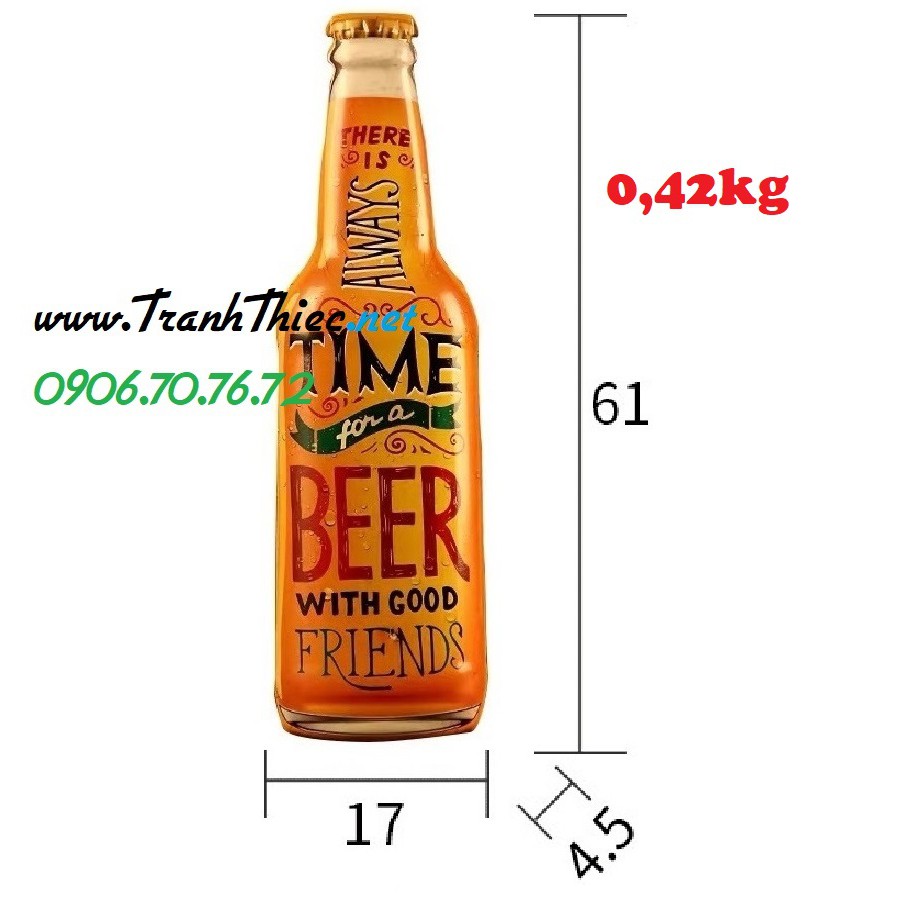 Mô hình chai bia sắt (61cm) treo tường trang trí quán nhậu, beer club, quán bar,... độc đáo & cá tính