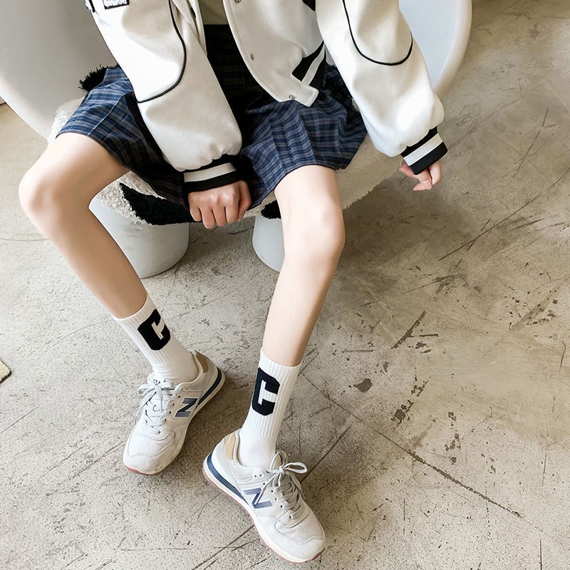 Vớ thể thao WAFNHA D360 vải cotton màu trơn in chữ C phong cách Hàn Quốc