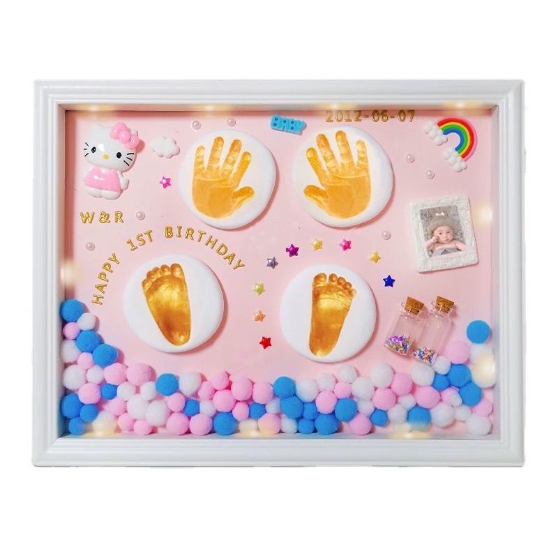 Khung tranh in dấu chân tay cho bé kèm khung ảnh miễn phí in, đồ trang trí charm slime Baby sociu