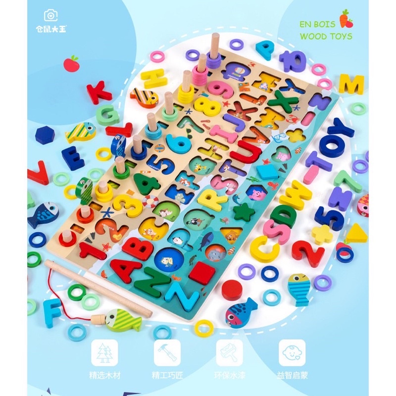 Đồ chơi câu cá bằng gỗ có chữ cái và số