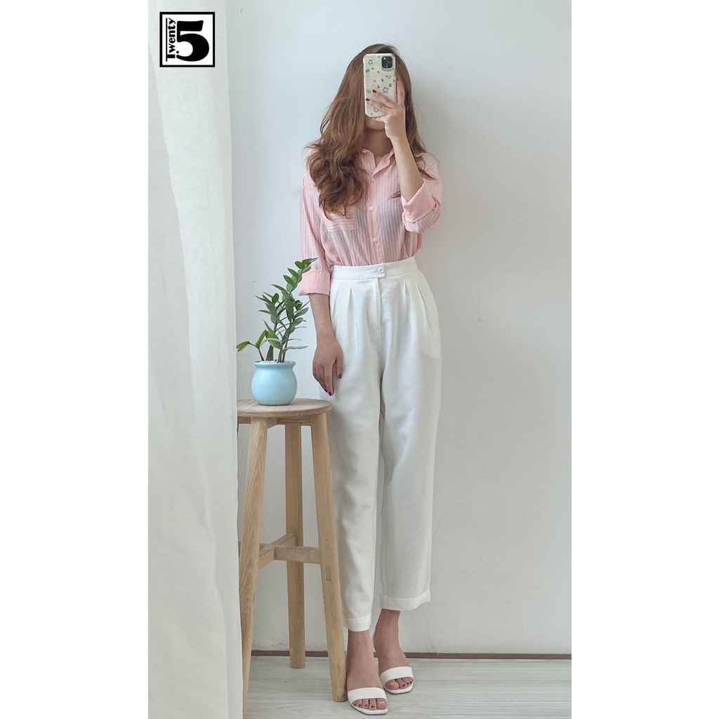 Quần baggy nữ công sở cạp cao bo gấu gập Twentyfive N631