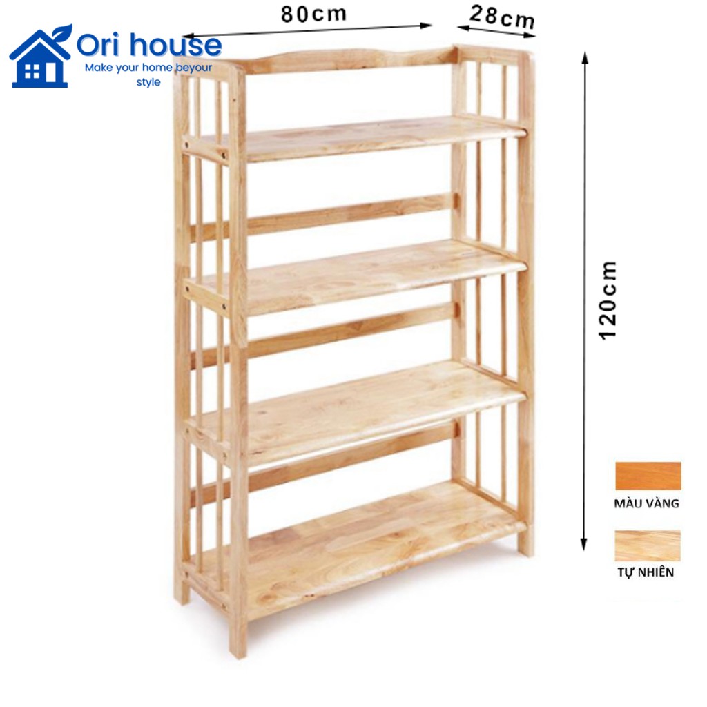 Kệ sách 4 tầng gỗ cao su ngang 80cm chắn đa năng tiện dụng,- hàng lắp ráp - Ori House