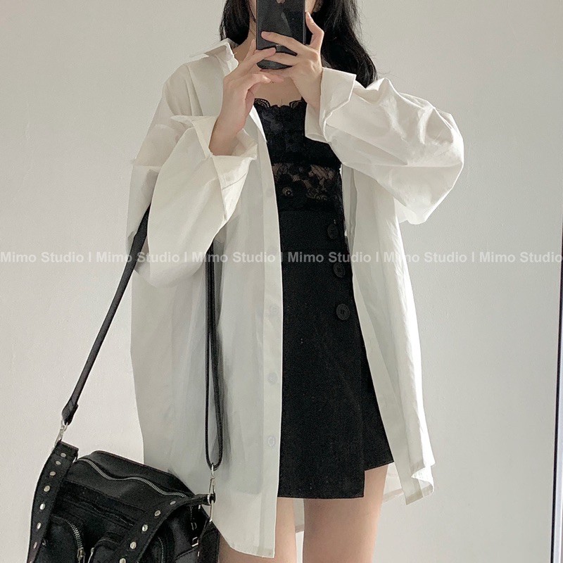 Sơ mi trắng oversize - Quần da giả váy | BigBuy360 - bigbuy360.vn