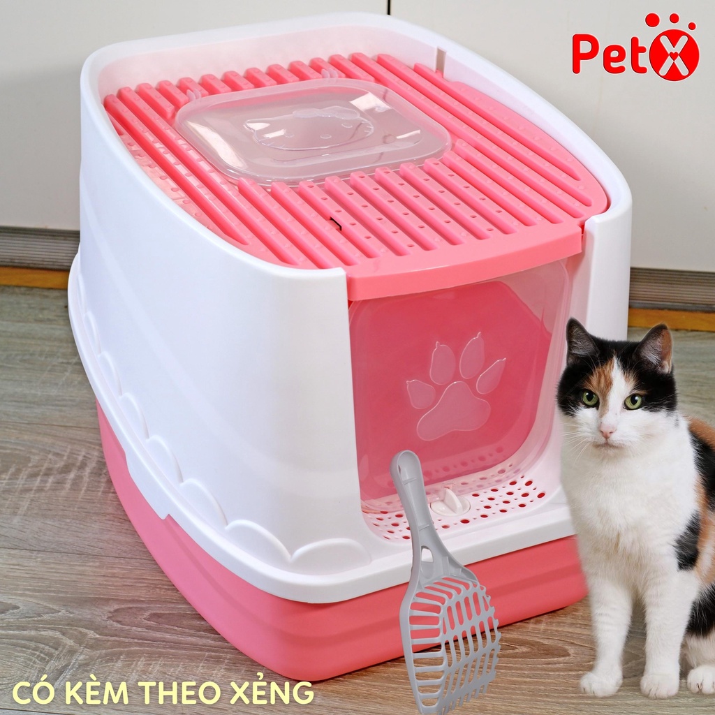 Nhà vệ sinh mèo kín ngăn mùi cỡ lớn có kèm xẻng cửa vào 2 chiều cửa ra riêng biệt SUMO PetX