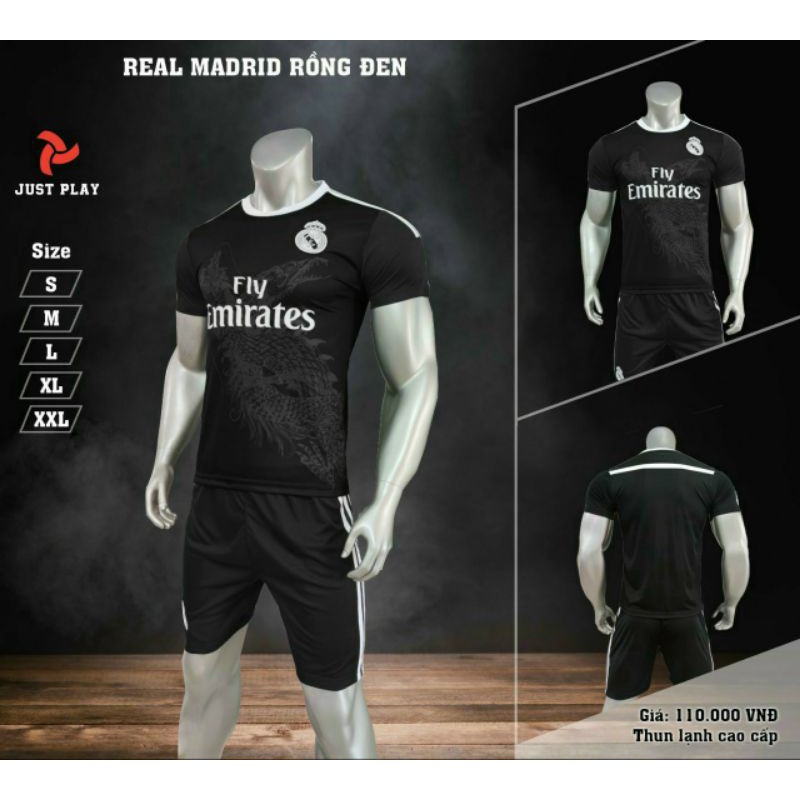 Đồ đá banh CLB Real Madrid Rồng đen với vải thun lạnh cao cấp