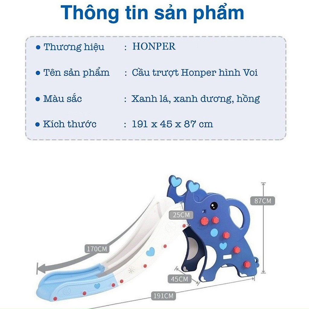 Cầu trượt - bóng rổ voi con Dumbo size lớn khủng 1m9 cho bé màu Xanh Dương