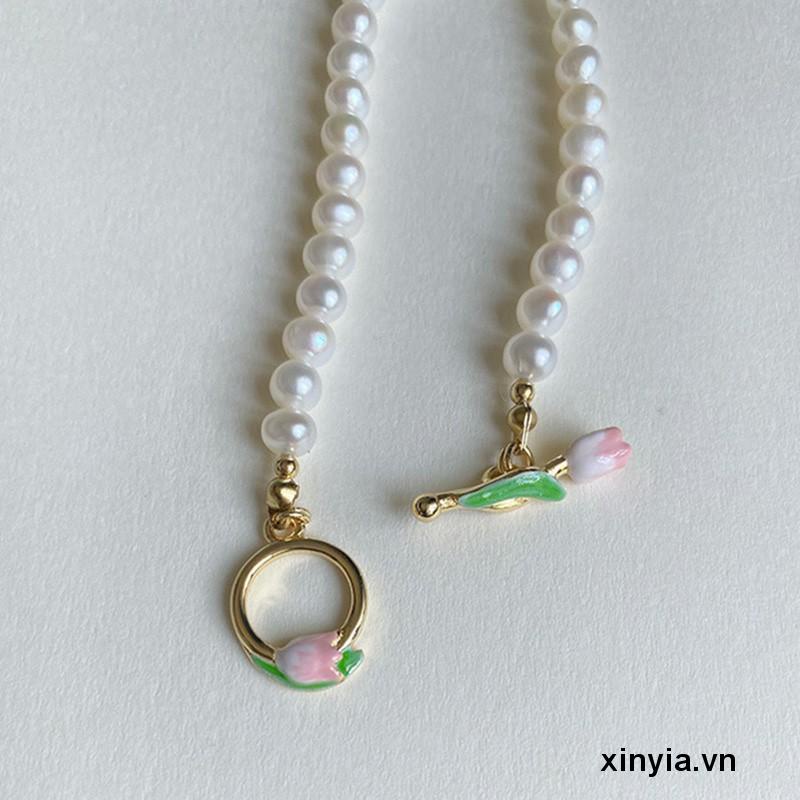 Vòng Tay Hoa Tulip Đính Ngọc Trai Giả Cao Cấp Sang Trọng Cho Nữ