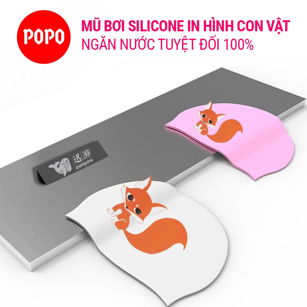 Mũ bơi người lớn, nón bơi người lớn silicone in hình cho nam nữ chống trơn trượt, ngăn nước SPORTY