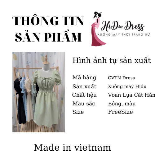 Đầm cổ vuông tay ngắn tôn dáng siêu xinh HiDu ̣