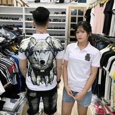 Áo Sói Đính Đá Cộc Tay Có Cổ Vải Thun Mềm Mịn Không Xù