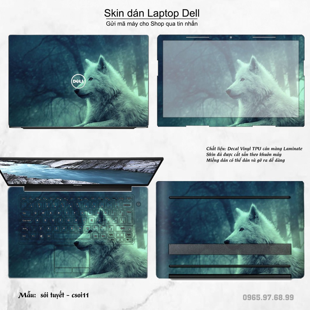 Skin dán Laptop Dell in hình sói tuyết (inbox mã máy cho Shop)