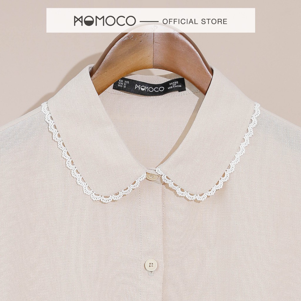Áo Sơ Mi Cộc Tay MOMOCO Cổ Sen Nhỏ Viền Ren Chất Đũi Xước Ít Nhăn Thoáng Mát M2856
