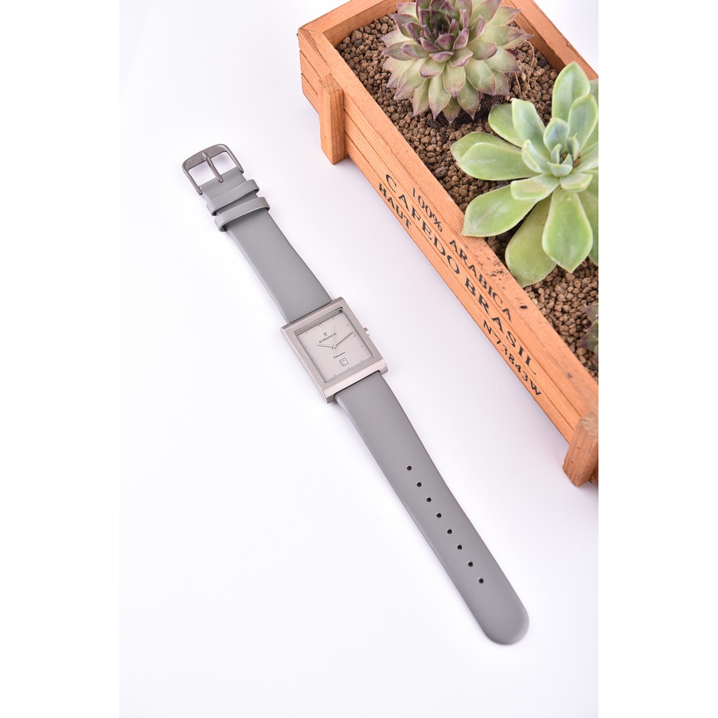 Đồng hồ Romanson Men Watch DL0581BMWGREY nam mặt chữ nhật vỏ Titanium kính chống xước máy Thụy Sĩ dây da chính hãng