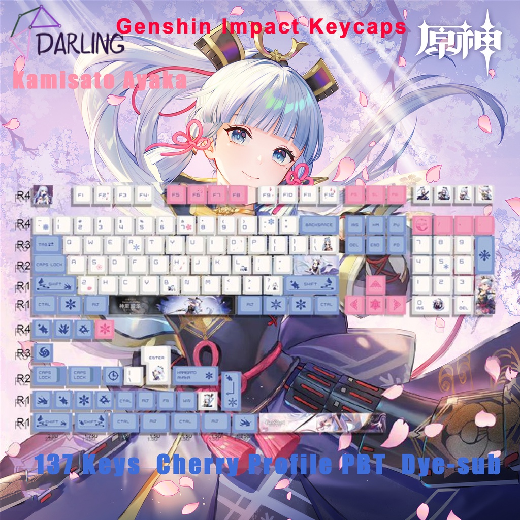 Bộ keycap 137 phím Cherry Profile PBT Dye-sub chủ đề Genshin Impact Kamisato Ayaka cho bàn phím cơ 64/87/104/980