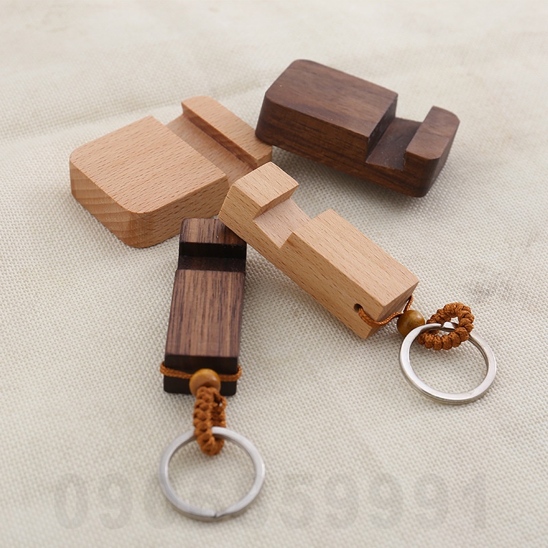 Móc khóa giá đỡ điện thoại gỗ trang trí (Nhiều Mẫu)