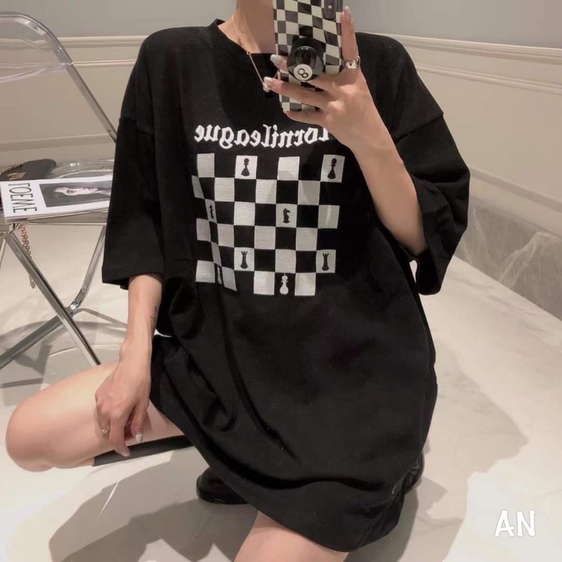 [CÓ ẢNH THẬT] Áo Thun Tay Lỡ Bàn Cờ Form Rộng Unisex - Áo Phông Rộng Hình Bàn Cờ Basic Đen Trắng Ulzzang