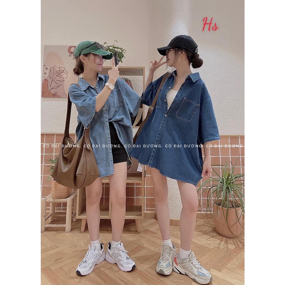 Áo sơ mi jean cộc tay 2 túi ngực có size bigsize chất jean phong cách hàn quốc MEMN 1161