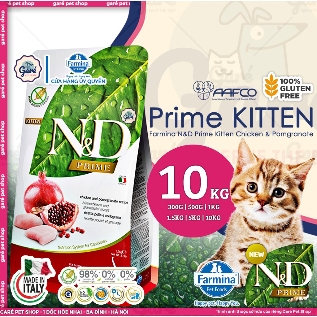 10kg - Hạt N&amp;D ™ Kitten Thịt gà &amp; Lựu dành cho Mèo dòng Prime - Farmina ® N&amp;D ™ Prime Chicken&amp; Pomgranate for Kitten