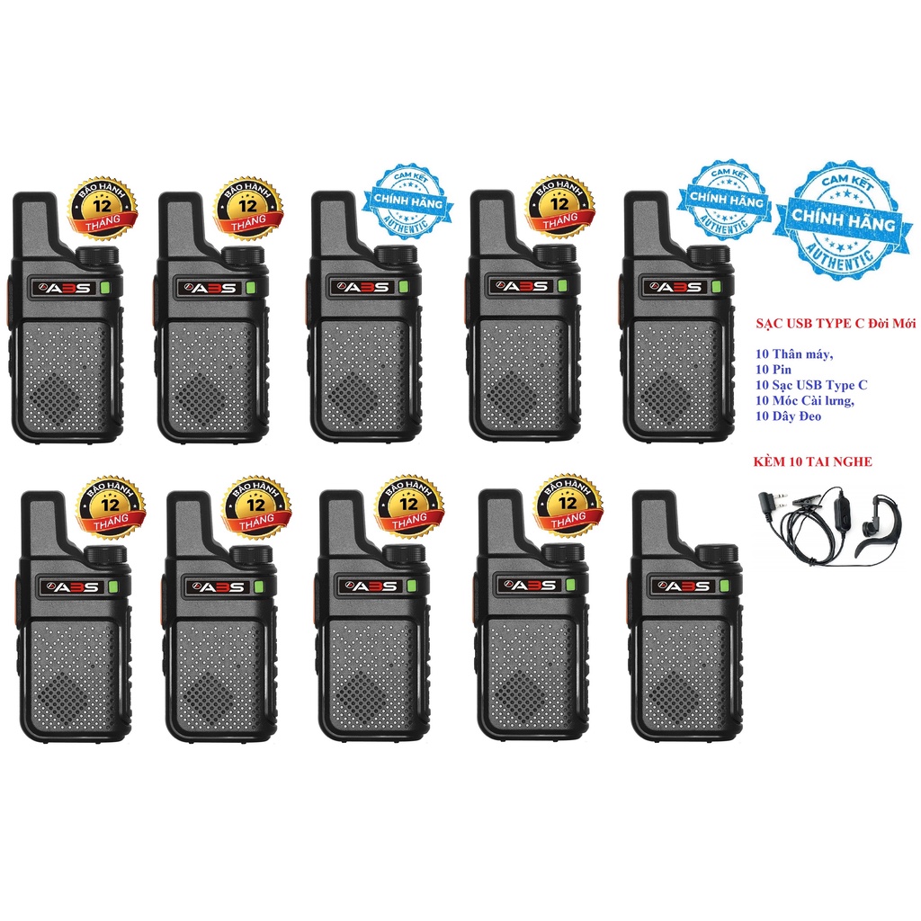 Bộ 10 Bộ đàm siêu nhỏ, mini Sạc USB Type C Đời mới chất lượng khủng ABS AB900 (Giá rẻ, bền bỉ)