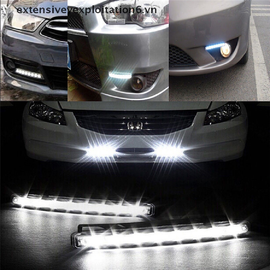 Đèn LED 8 Bóng DRL Phá Sương Mù Chạy Ban Ngày Ánh Sáng Trắng Cho Xe Hơi
