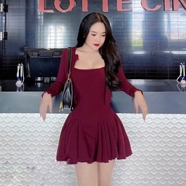 Sét đầm 2 dây xòe dáng ngắn kèm áo khoác trơn cực hot , chất thun gân mềm mịn mát ly