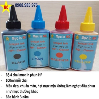 Bộ 4 chai mực máy in HP deskjet 1010, 1000, 1115, 680, 5820, 5810, Ink Tank 315, 415. Mực in phun màu HP