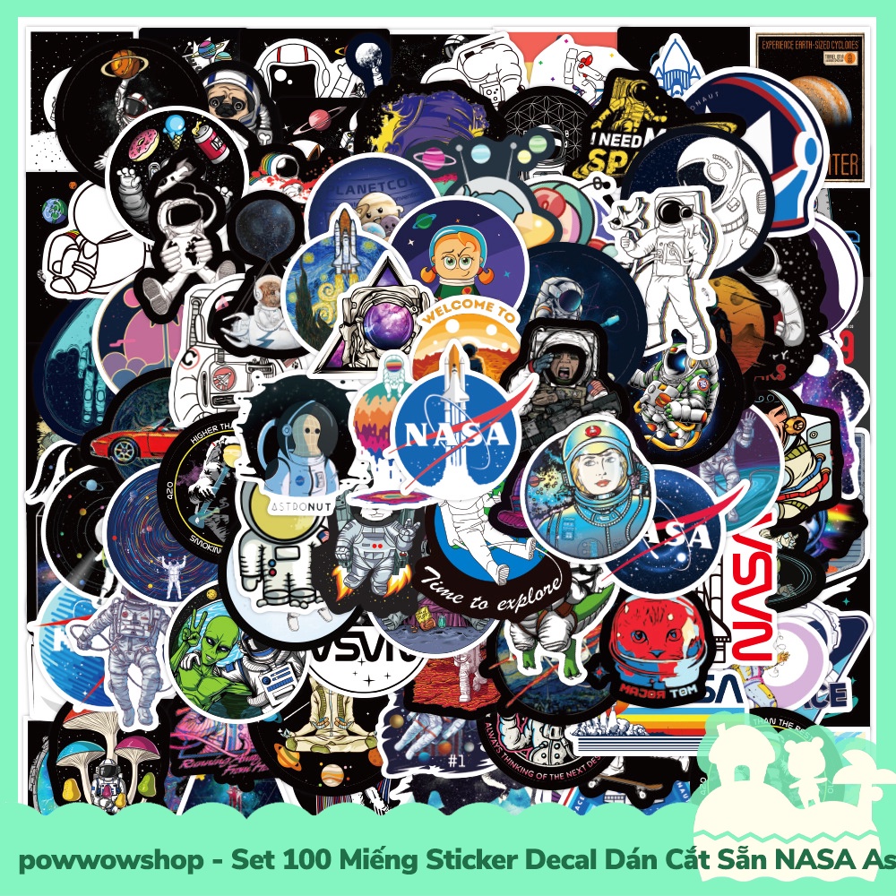 [Sẵn VN - Hỏa Tốc] Set 100 Miếng Sticker Decal Cắt Sẵn DIY Dán Trang Trí Vật Dụng Mẫu Space Moon Astronaut Phi Hành Gia