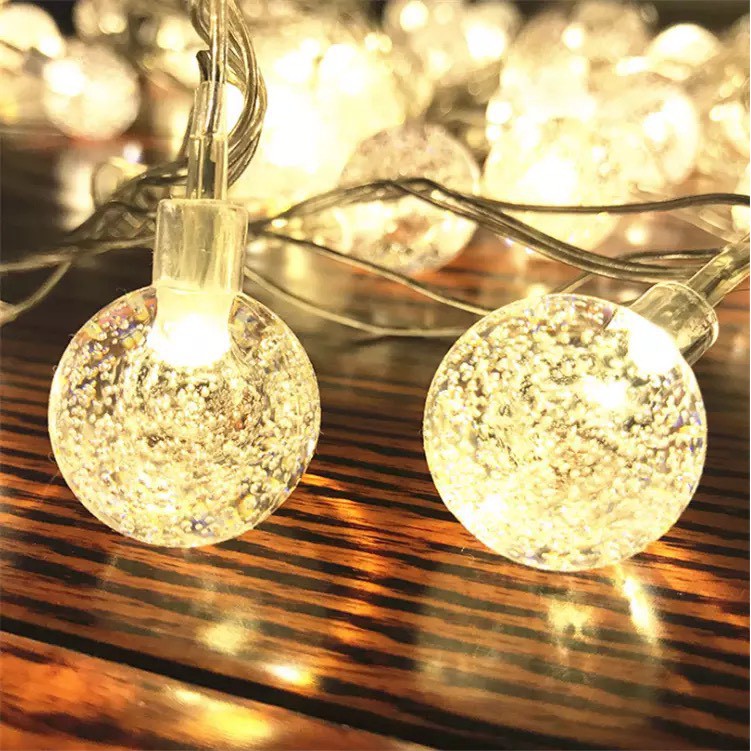 Dây Đèn Led Trang Trí Bi Bọt Bóng Tròn Pha Lê Trang Trí Tết Noel Quán Cafe