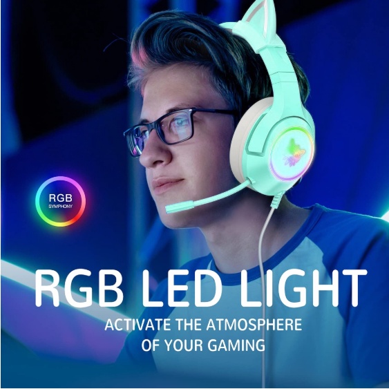 Tai nghe chơi game có mic ONIKUMA K9 tai mèo hồng tay nghe gaming dễ thương Tai và chống ồn cho điện thoại PC/PS4 Laptop