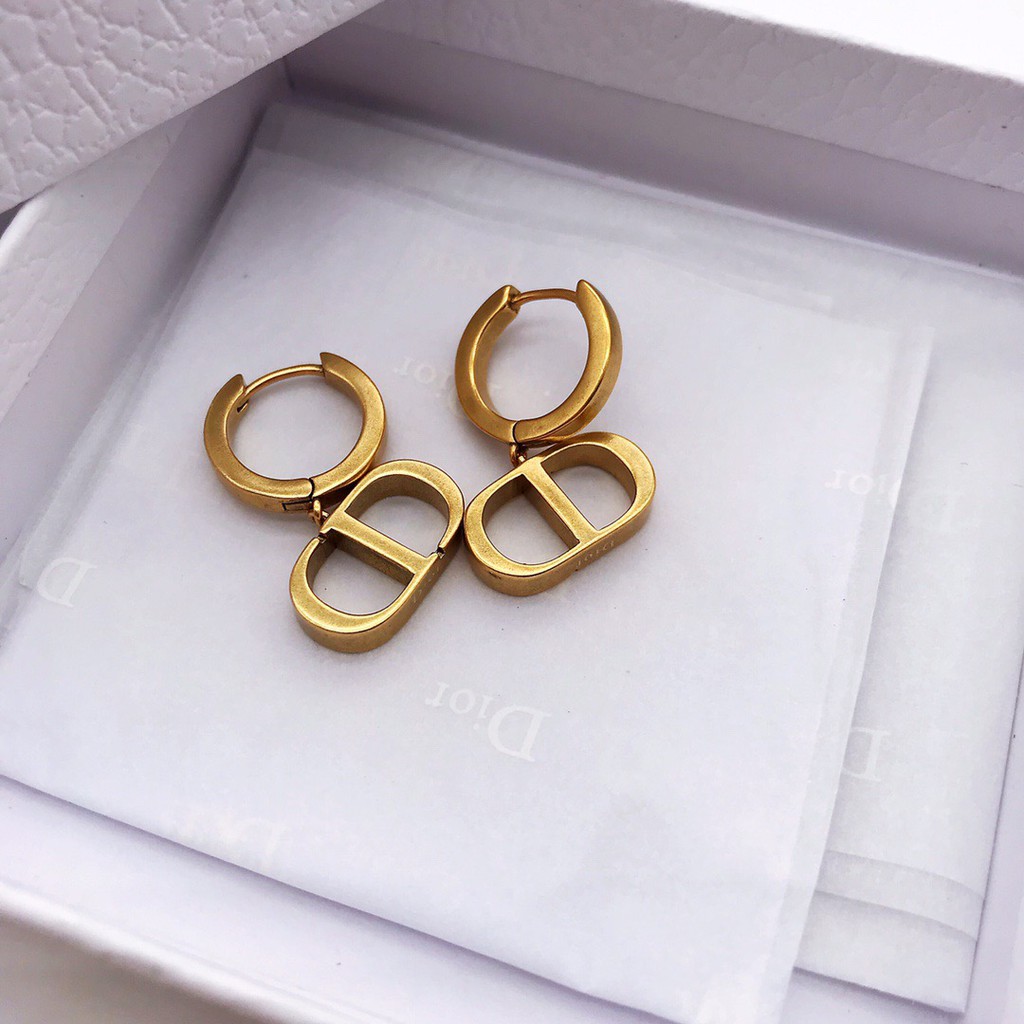 Dors bông tai Cd vàng retro kẹp tai tròn Khuyên tai nữ