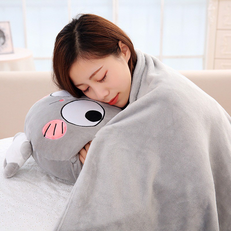 Bộ chăn gối hình mèo 2in1- Bộ chăn gối ngủ văn phòng hình mèo cute, chất nỉ ấm dài rộng. GIAO MÀU NGẪU NHIÊN