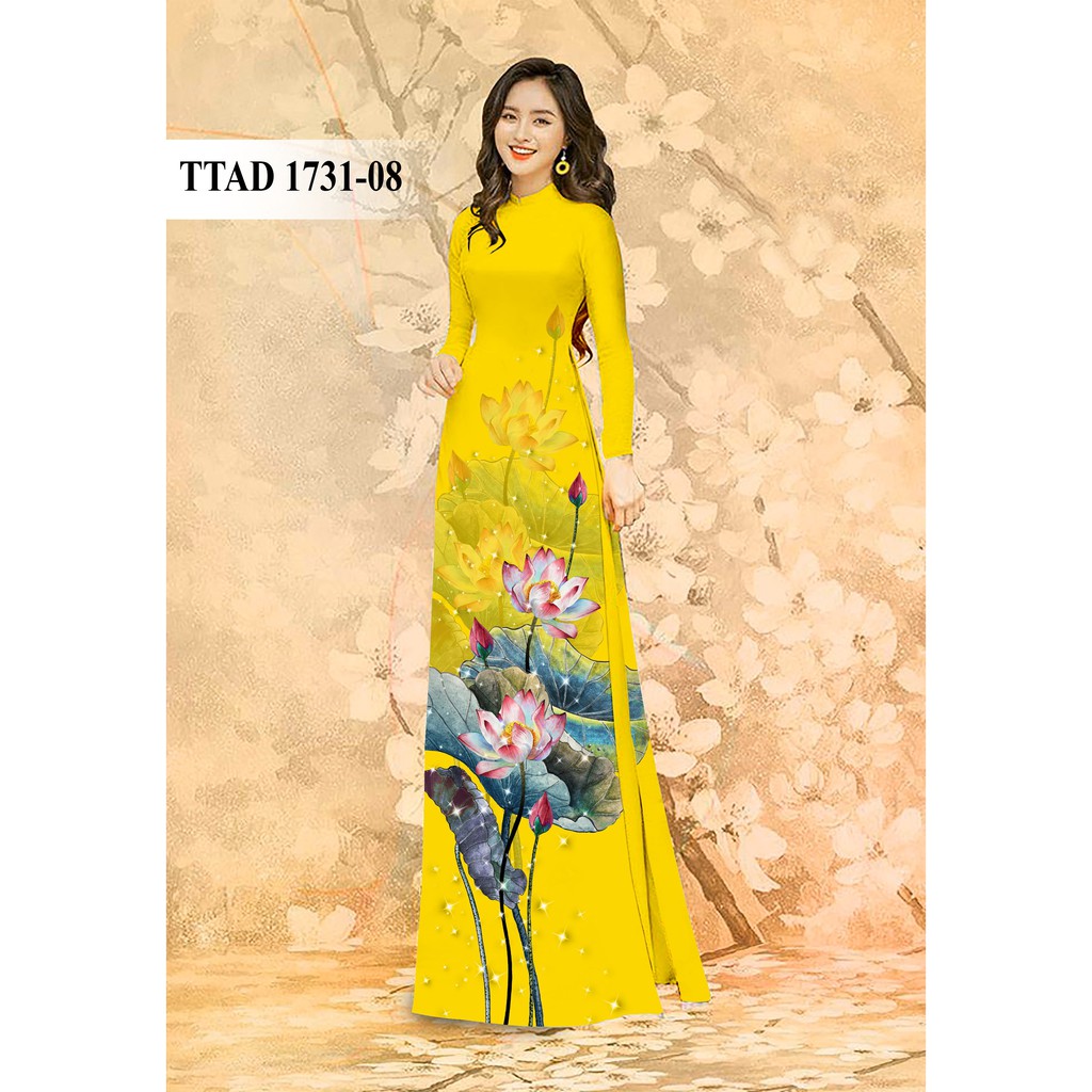 Vải áo dài in 3D họa tiết hoa sen