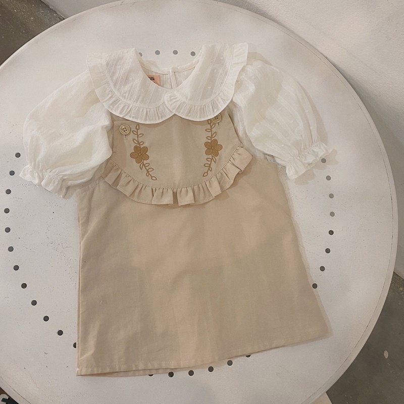 Yếm váy cho bé 1 đến 5 tuổi MICK AND MILK, Đầm bé gái thêu hình dễ thương