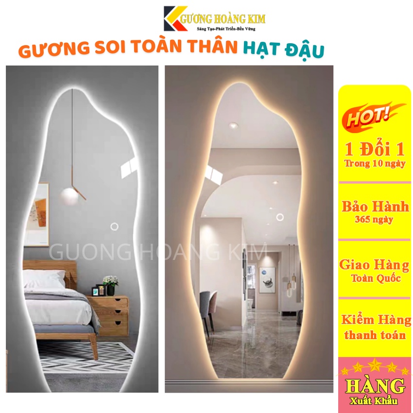 Gương soi toàn thân hình hạt đậu decor dựa tường và treo tường size to kèm kệ gỗ và phụ kiện treo tường HK-5008