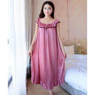Váy Ngủ Dáng Dài Phi Bóng Cổ Bèo