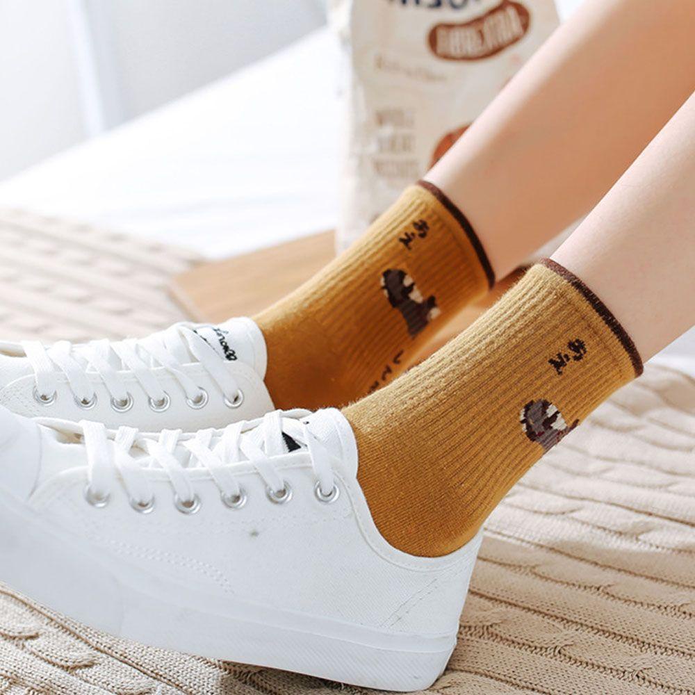 Đôi Vớ Cotton Kẻ Sọc In Chữ Vui Nhộn Cho Nữ