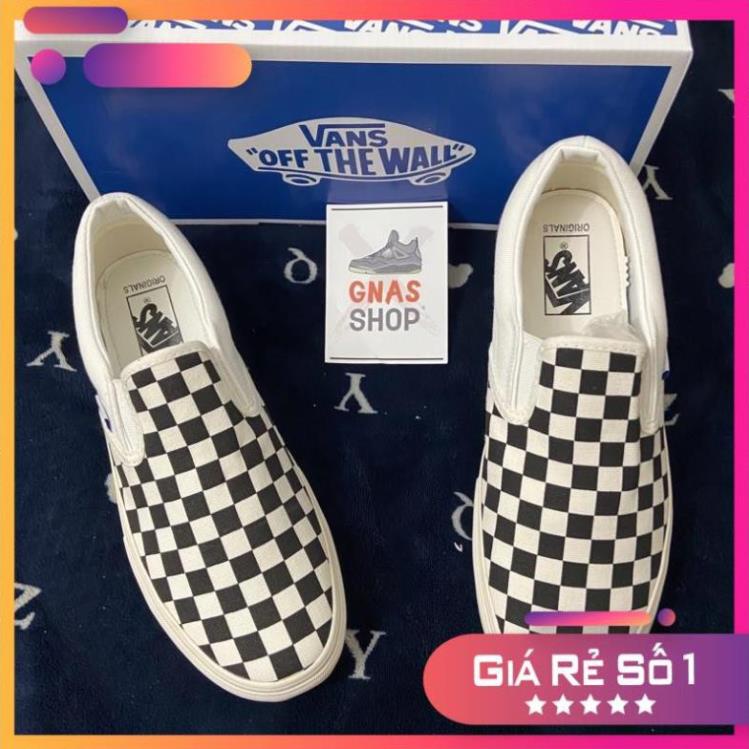 Giày thể thao lười slip on caro vault đen trắng nam nữ không dây -v1 .