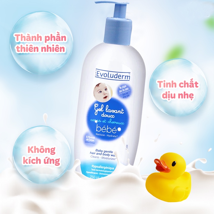 Sữa Tắm Gội Em Bé Evoluderm Chính Hãng 250ml, 500ml