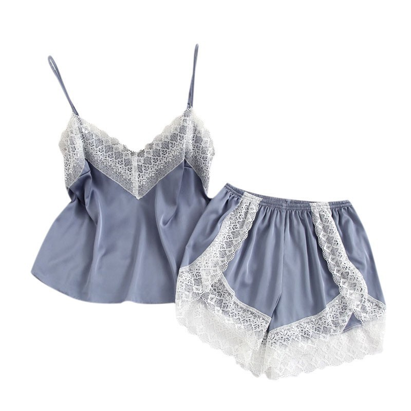 Bộ Đồ Ngủ Vải Lụa satin Phối Ren Quyến Rũ Cho Nữ