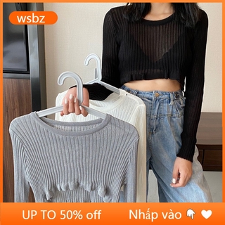 Áo Croptop Thiết Kế Tay Dài Xuyên Thấu Kiểu Hàn Quốc Cho Nữ