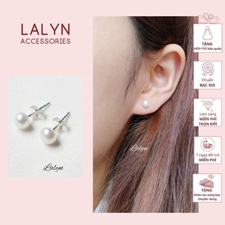 Bông tai nụ ngọc trai nuôi 5mm, Khuyên tai nụ gắn ngọc trai thật handmade - LALYN - E097-3