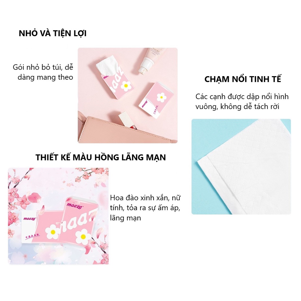 Khăn Giấy Khăn Ăn Mini MAAZA 3 Lớp Hoa Anh Đào Tiện Lợi 1 Gói 8 Tờ