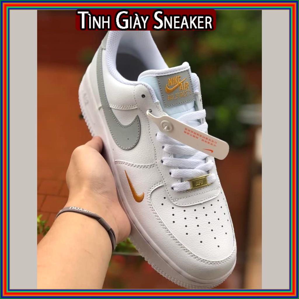 Giày thể thao air force 1 vệt xám logo vàng, Giày nike_Trắng Full Box Bill nữ hàng siêu đẹp - tinhgiaysneaker