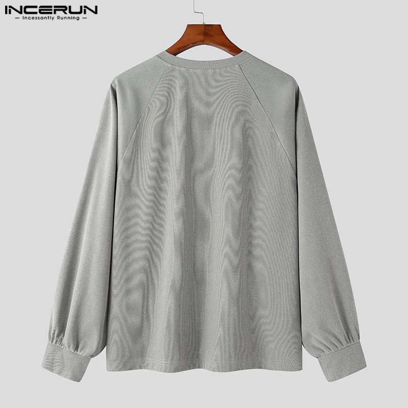 Áo khoác INCERUN dài tay màu trơn không cổ thời trang cho nam