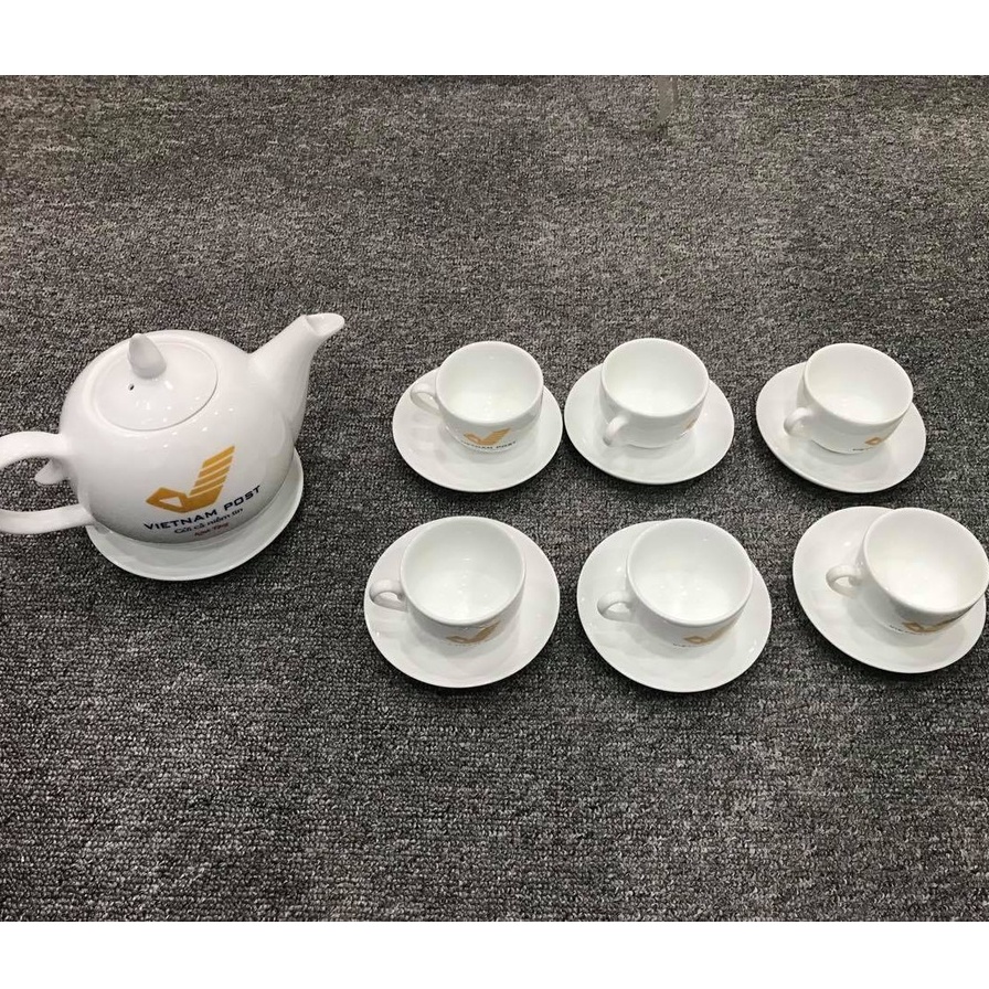 Bộ Cốc Chén Pha Trà Thương Hiệu Bưu Điện Việt Nam VNPost Quà Biếu Tặng Gốm Sứ Bát Tràng Chính hãng